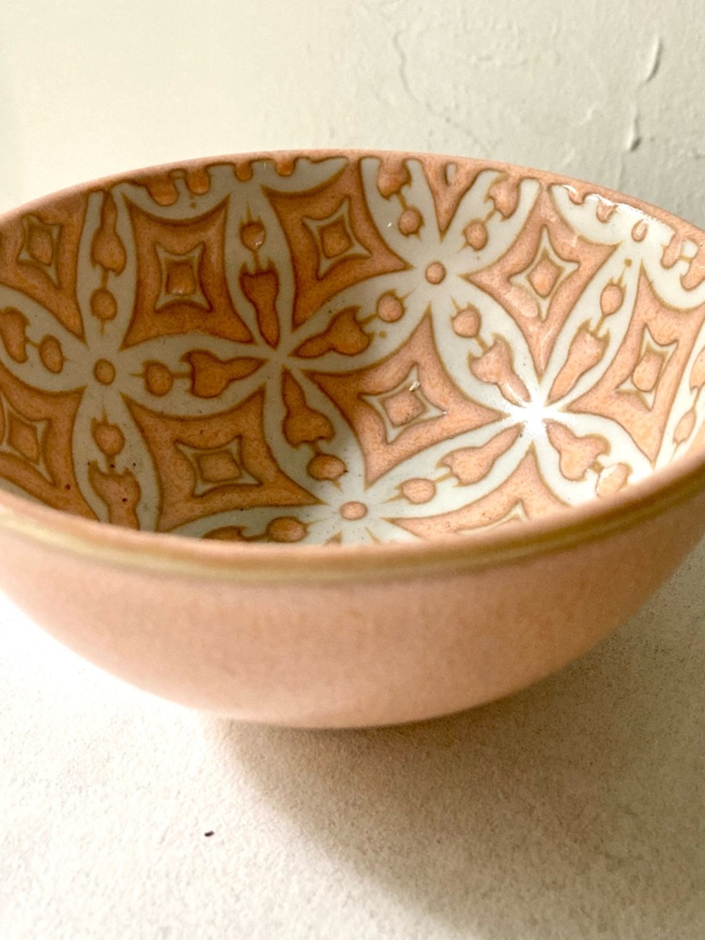 Anthropologie Peach Patterned Ceramic Bowl 4” x 3” FREE with purchase +$100